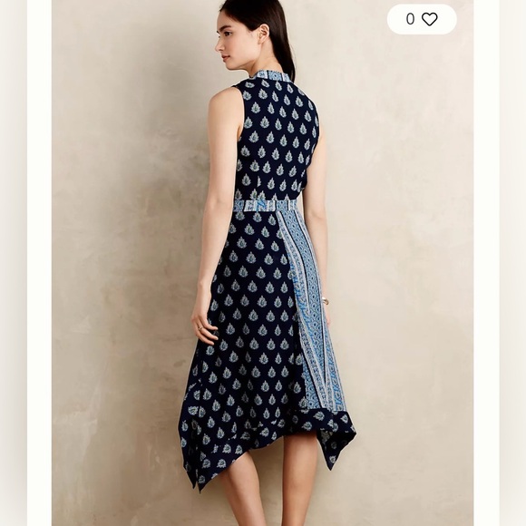 Anthropologie Maeve Navy and Light Blue High Low Dress - Picture 3 of 5